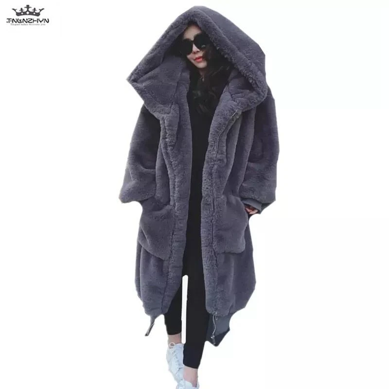 2019 New Winter Women Faux Fur Coat Plus Size Fashionable Beaver Rabbit Hair Thicken Warm Long Hooded Loose Casual Female Parka | Женская
