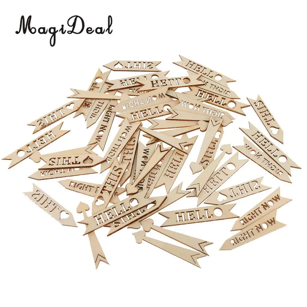 50pcs DIY Wooden Crafts  Handicraft Arrow Signs Die Cutting Wood Embellishment for Scrapbooking Wedding Home Party Decoration