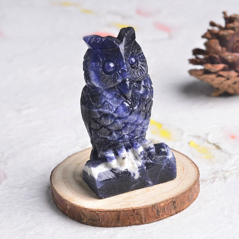 

1PC Natural Owl Blue Sodalite Hand Carved Gemstone Animal Totem Statue Stone Sculpture Natural Stones And Minerals