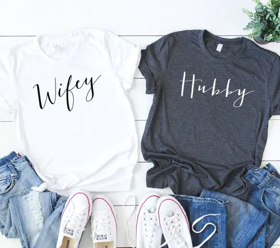 

PADDY DESIGN Honeymoon Wedding Mr and Mrs Married Hubby Wifey T-shirt Casual Short Sleeve Letter Printed Tumblr Women Top Tee