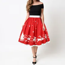 Новое поступление, женская модная Рождественская Расклешенная юбка с 3D принтом Санты, эластичная юбка-бутон с высокой талией для костюмированной вечеринки