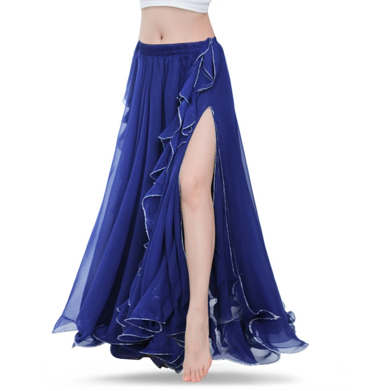 Achat Jupes de danse du ventre bleu Royal Oriental Double fentes hautes jupe de Costume de danse du ventre pour les femmes jupe danse du ventre (sans ceinture)