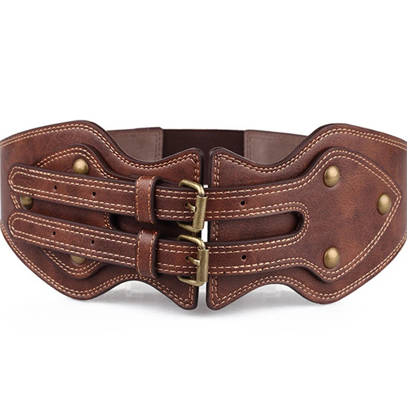 Vintage Gothic Steampunk Corsets and Bustiers Belt Women Waist Train Underbust Corselet Trimmed with Brown leather Harness