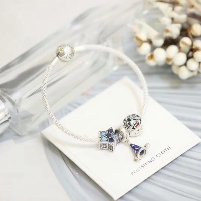 

Fits Jewelry Charm DIY Ladies Party Gift Jewelry Magic Hat Five-pointed Star Beads 925 Sterling Silver Finished Bracelet