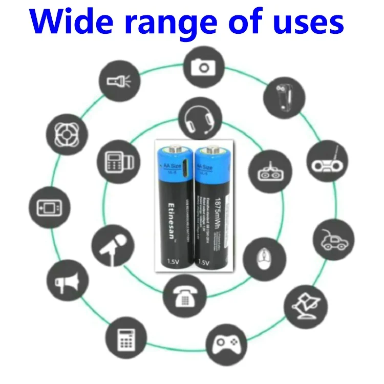 Литий полимерная аккумуляторная батарея Etinesan 8 шт. 1 5 В AA 1875mWh литий ионная USB + Micro