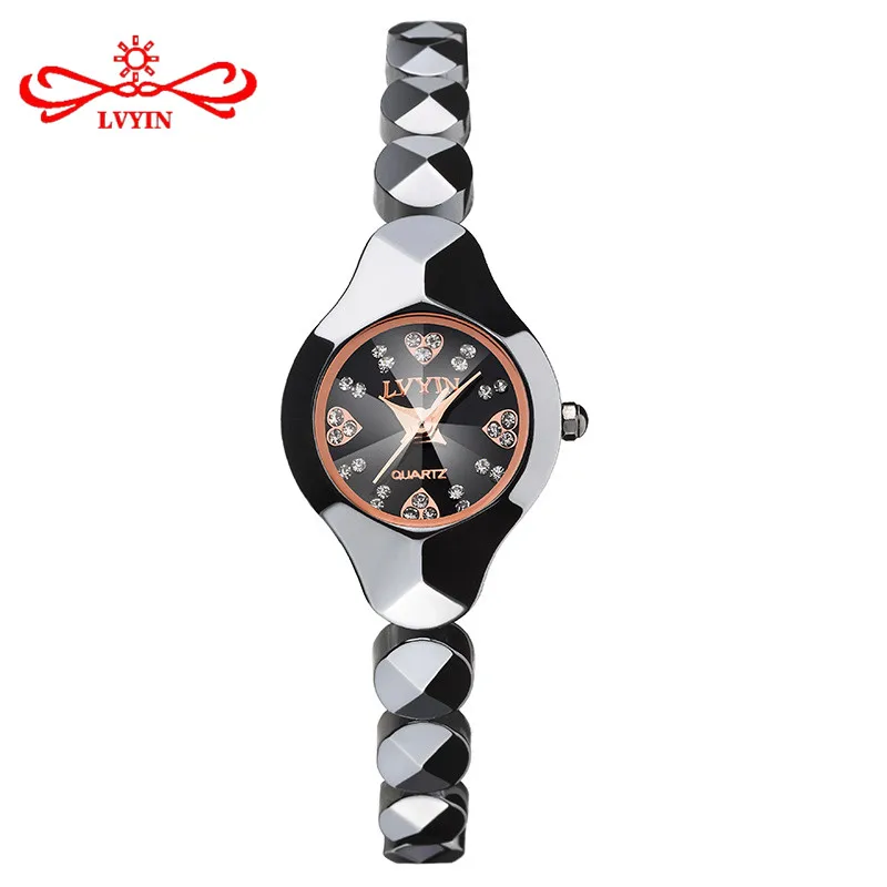 

LVYIN Women Ceramic Quartz Watches Heart Crystal Cute Simple Wristwatch Gold Small Watch Band Business Relogio LY015