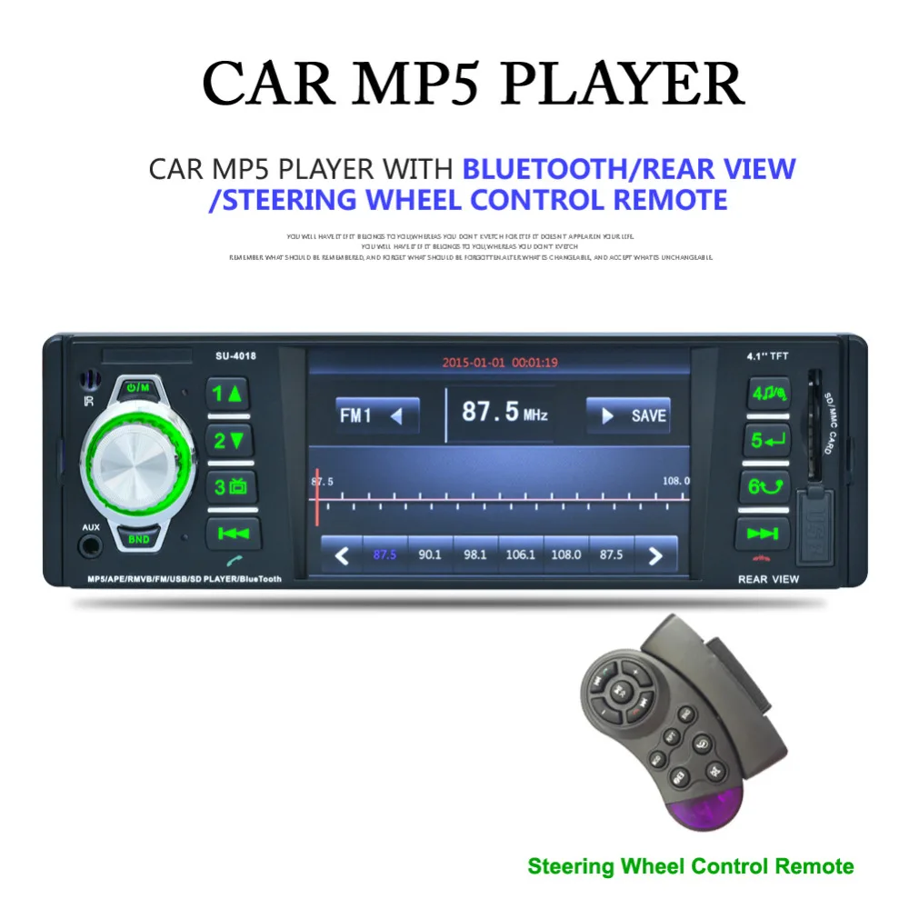 

4.1" Bluetooth Rear View Camera Player MP3 Player Radio U Disk with Camera SU-4018 1 DIN Car Stereo Audio MP5 Player