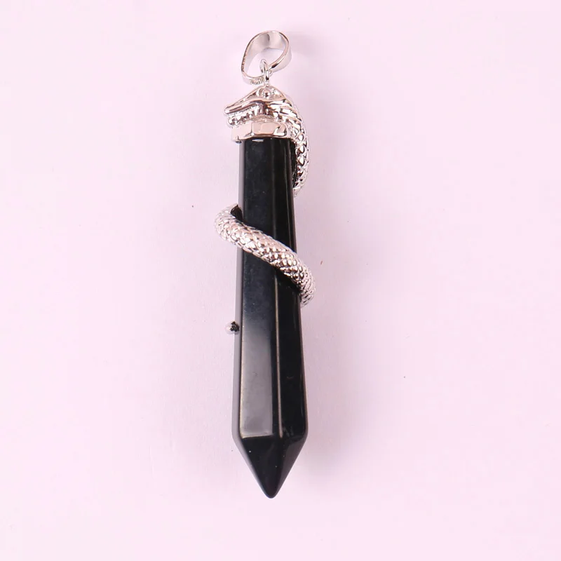 

Free Shipping Natural Stone Black Onyx Bead Pendant Snake Jewelry 1PCS K2004