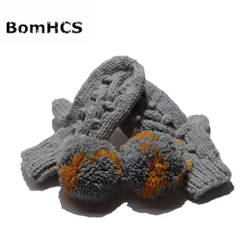 BomHCS 100% ручной работы новые зимние милые трикотажные перчатки Для женщин девушки толстые теплые варежки с мягкими помпонами 18F-317ST1