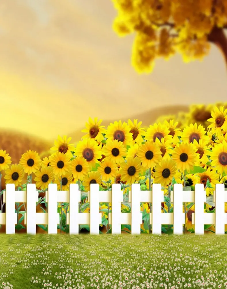 

5x7ft Yellow Sunflowers Fence Photography Backdrops Photo Props Studio Background