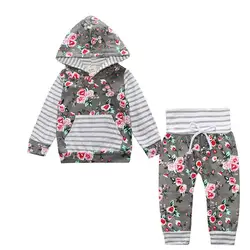 Одежда для маленьких девочек комплект из 2 предметов, комплект одежды для новорожденных, топы с капюшоном, штаны Одежда для маленьких