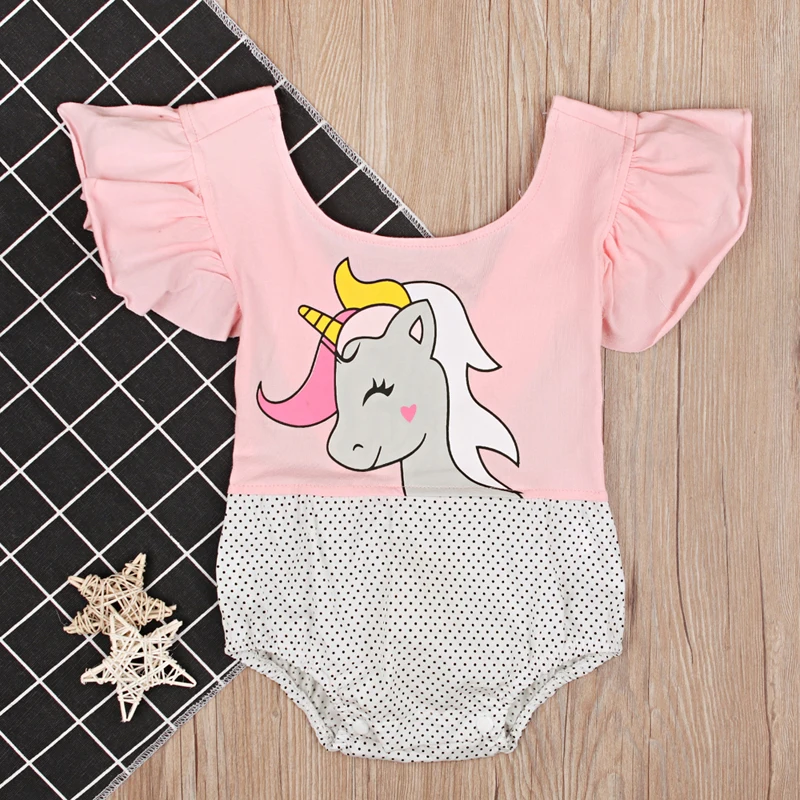 Для новорожденных одежда для малышей девочек Единорог одежда оборками Цветочные Лоскутное принцесса девушки комбинезон Детские комбинезоны пляжный костюм для 4-24 м