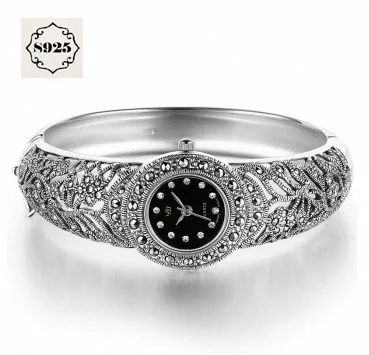 

2017 New Arrival Limited Classic S925 Silver Jewelry Watch Fine Jewelry Pure Thai Silver Bracelet Watches Rhinestone Bangle