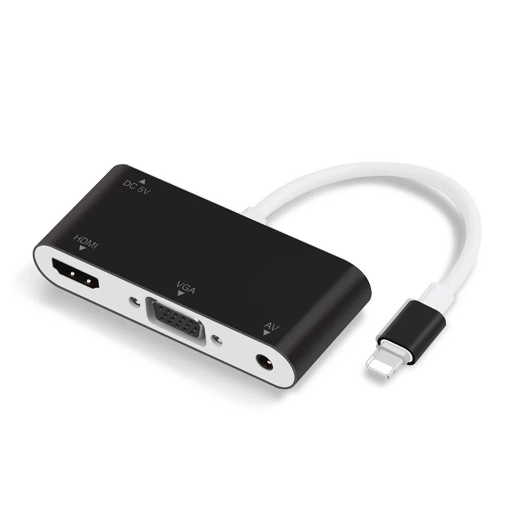 3 в 1 USB аудио адаптер USB к HDMI VGA+ видео конвертер Цифровой AV адаптер для iPhone Xmax 8 7 plus 6S iPad Air - Цвет: Черный
