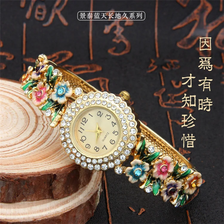 

2019 Real Time-limited Cloisonne Bracelet Watch Lady Wrist Quartz Crystal Gold-plated National Wind Chain Wholesale