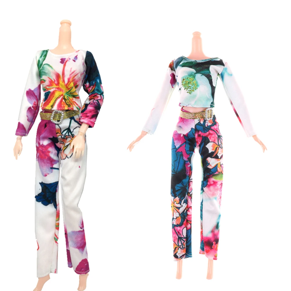 

One Set Doll outfit Print Flower Long trousers + Tops Handmade Party Outfit For Doll 28CM-30CM Fashional Design