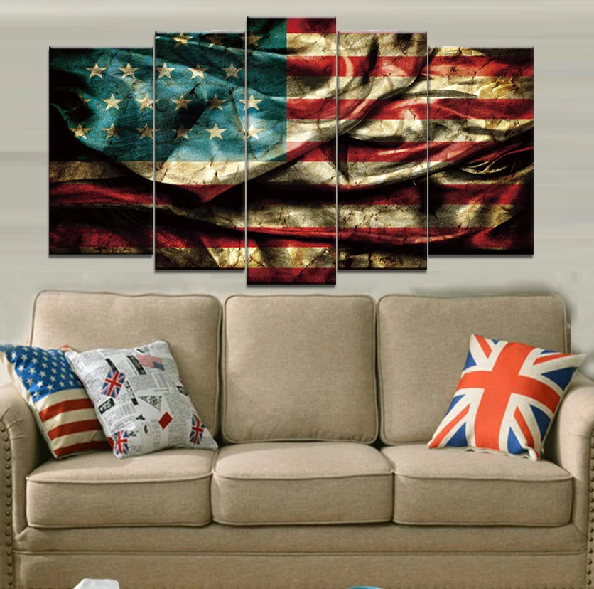 

Full of Artistic Sense of The American Flag Frameless Paintings 5pcs (No Frame)Printd on Canvas Arts modern Home Wall Art
