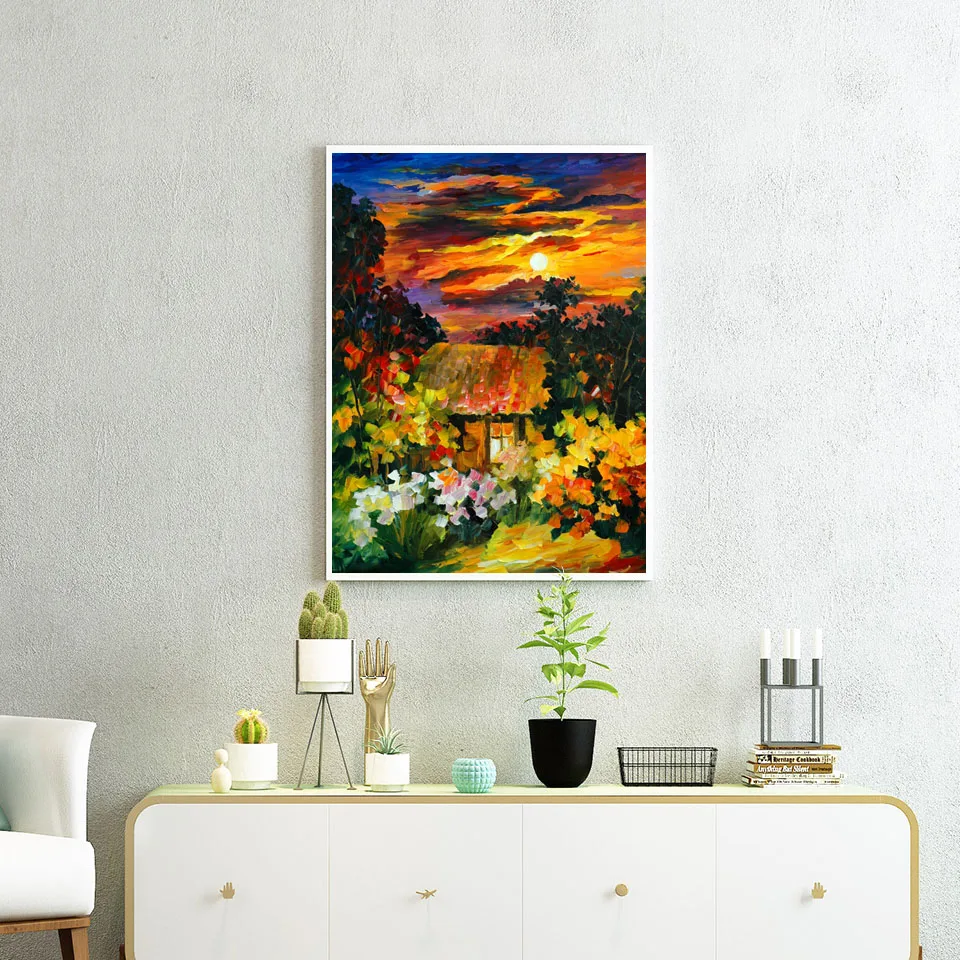 

Night view of flower house Abstract Painting Wall Poster Art Pictures Prints On Canvas No Frame For Living Room Home Decor L179