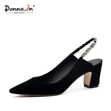 DONNA IN GENUINE LEATHER LADIES SHOES POINTED TOE BACK OPEN PUMPS THICK MID HEEL EVENING SHOES