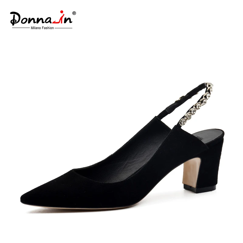 DONNA IN GENUINE font b LEATHER b font LADIES SHOES POINTED TOE BACK OPEN PUMPS THICK