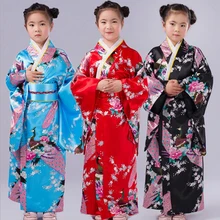 Детская одежда с павлином юката, японское платье-кимоно для девочек, Детский костюм хаори, традиционное японское кимоно, костюм для детей