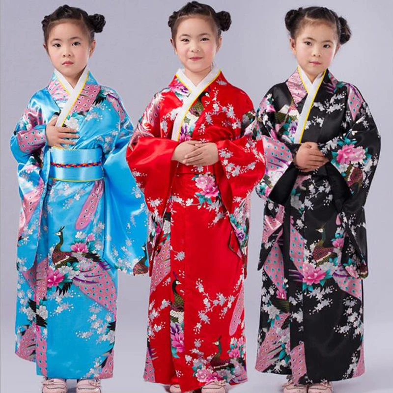 

Children Peacock Yukata Clothing Girl Japanese Kimono Dress Kids Yukata Haori Costume Traditional Japones Kimono Costume Child
