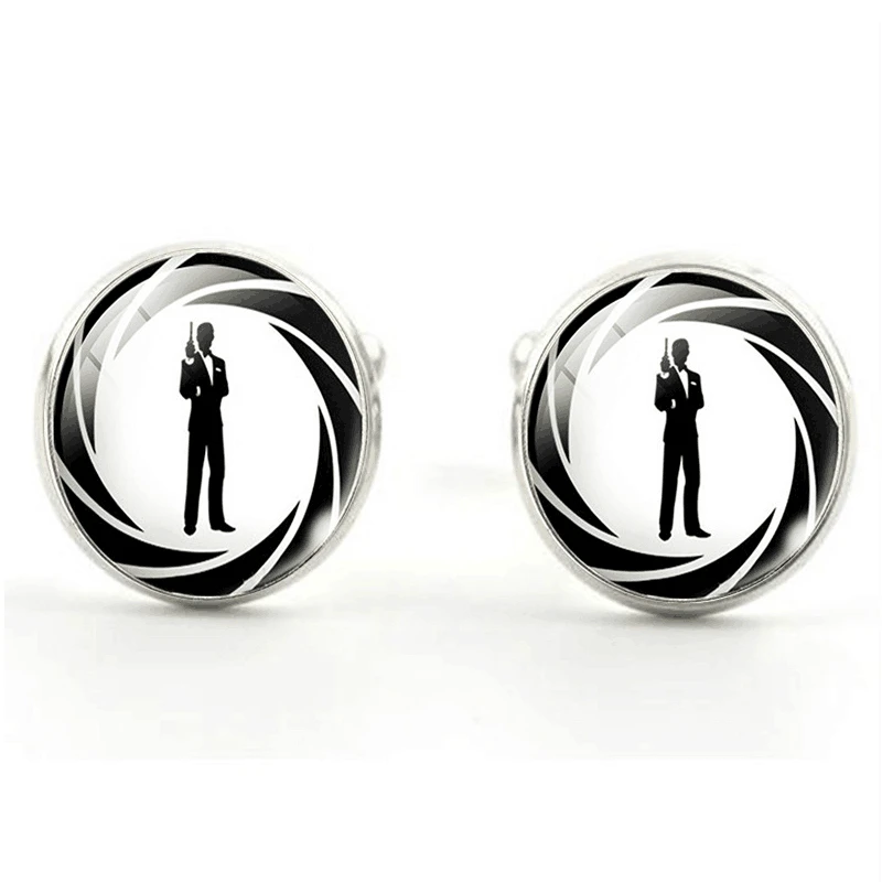 SONGDA James Bond 007 запонки для мужчин бренд классический черный и белый 007 узор стеклянный купол рубашка темперамент манжеты кнопки-звенья