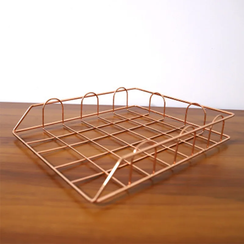 

Rose Gold Desktop File Holder Electroplated Metl File Box Block Data Rack Document File Bar Box Storage Shelves Office Organizer