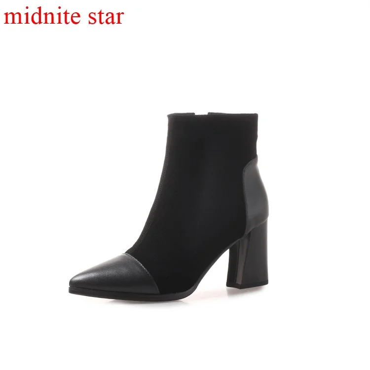 Midnite star/модные зимние теплые замшевые ботильоны на высоком каблуке с молнией для