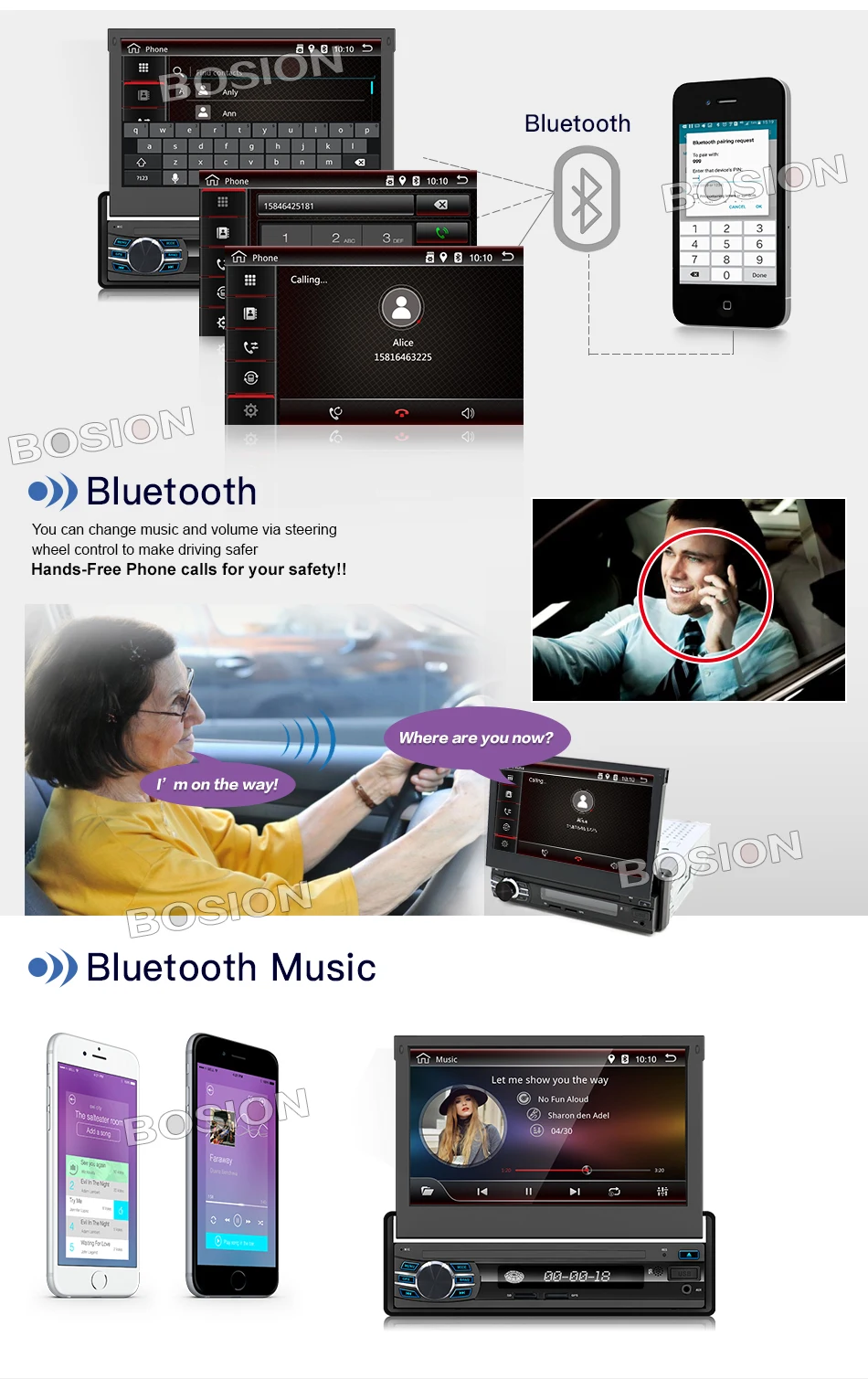 Discount Bosion Android 7.1 One Din HD Car Radio with Rear View Camera Remote Control Audio Stereo AUX FM Bluetooth Wifi Head unit 9