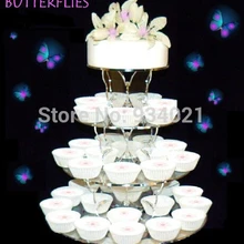 4 Уровня Круг Ясно Кекс Кекс Стенд, акриловые Бабочки Торт Стоять На Свадьбу