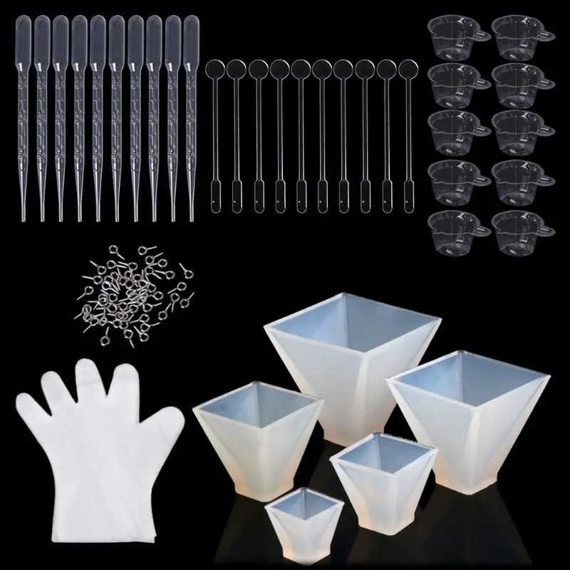 

145pcs Silicone Pyramid Epoxy Mold Set Casting Molds Kits Plastic Cups Gloves Screw Eye Pins Stirrers Droppers For Resin Epoxy