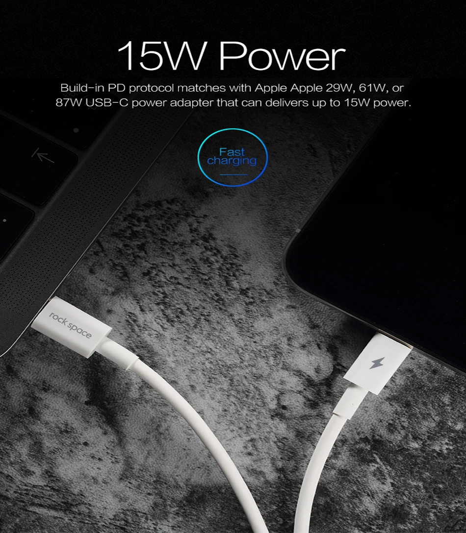 Зарядный кабель ROCK PD Type C 15 Вт для iPhone X 8 plus Macbook|light charging cables|charging cableusb c |