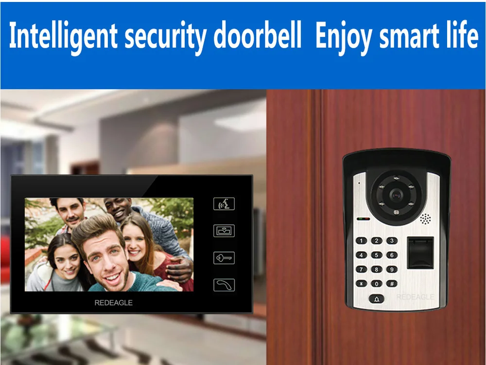 Распознавания отпечатков пальцев телефон видео домофон Система контроля доступа с 7 дюймов Touch ключ ЖК-дисплей пароль Unlcok Камера