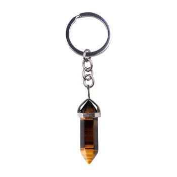 2017 NEW Trendy Natural Quartz stone Keychain  Natural Stone key chains Jewelry Men Women