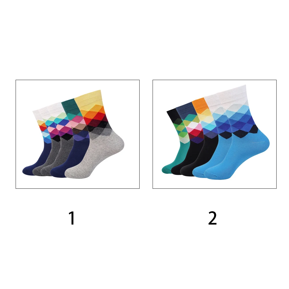 5 пар разноцветных зимних теплых Хлопковых Носков Модные дышащие носки средней длины в форме ромба Мужские и женские повседневные носки