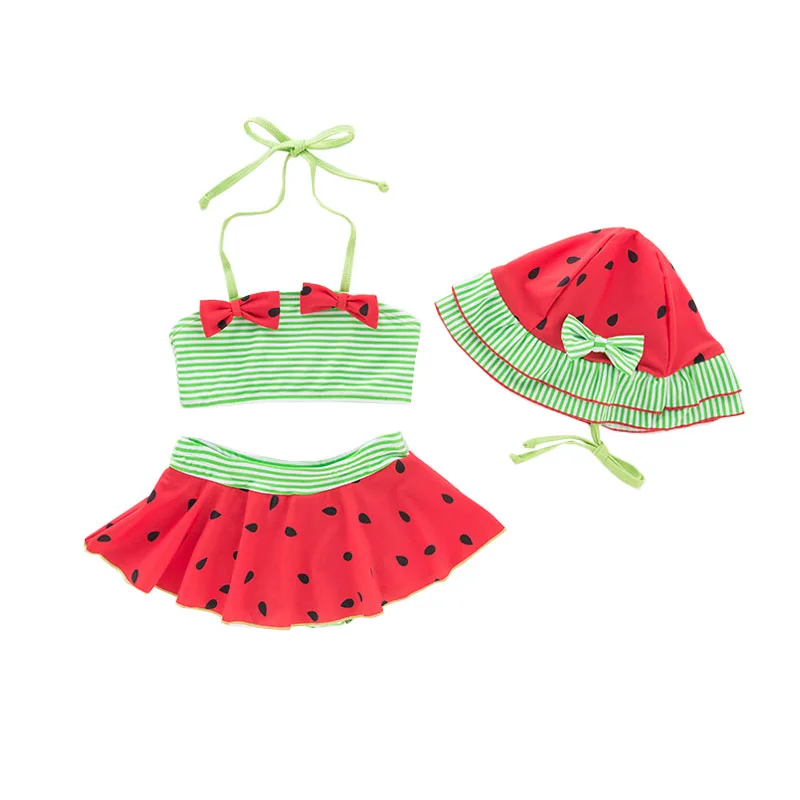 

Kids Girls Swimwear 3Pcs Summer Bathing Costume 2018 Summer Strap Vest+Skirt+Cap Watermelon Style Fashion Clothing Sets
