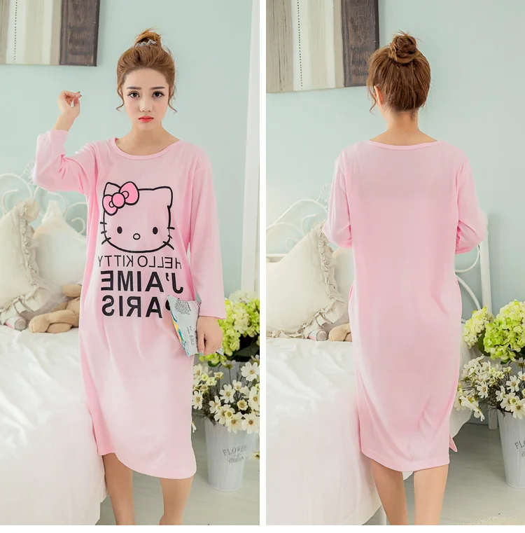 

2018 Spring Autumn Cotton Women Nightgown Female Cute Cat Sleepwear Pregnant Lady Sleepshirt & Casual Home Clothes