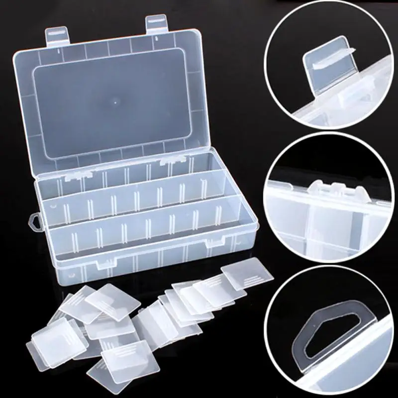 

24 slots Rectangle Storage Box Plastic Solid Color Adjustable Case Wedding Rings Jewelry Display Container Nail Tool Organizer