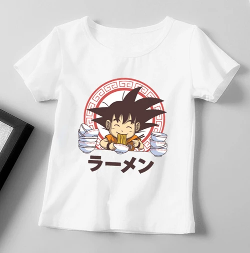 Детские Забавные футболки с принтом аниме Goku Eat Saiyan Ramen изображением Драконий