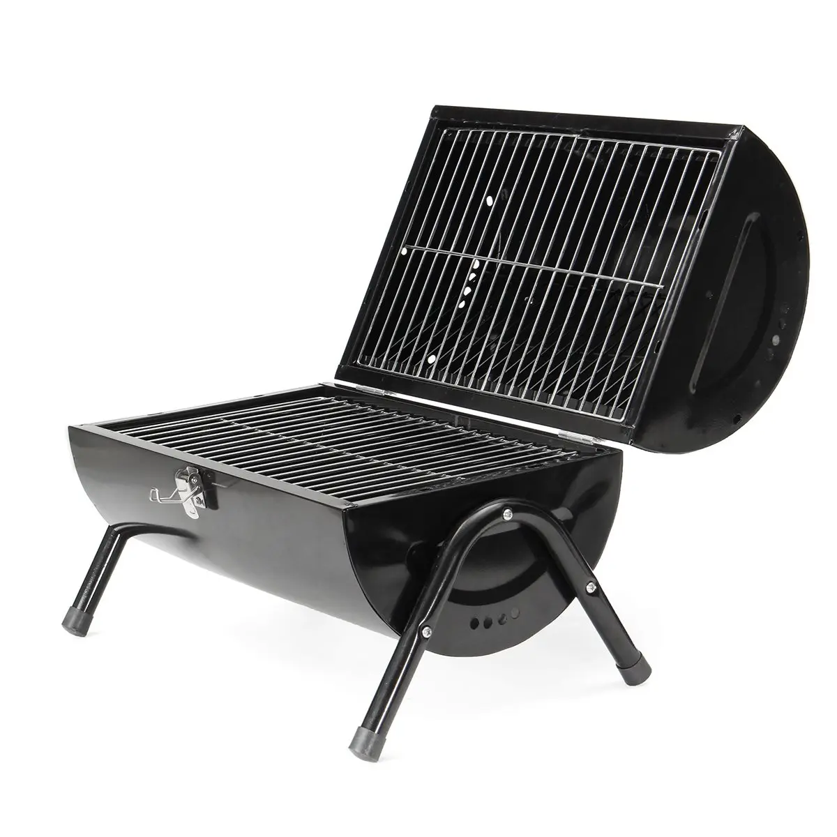 Folding Portable Barbecue Grill Barrel BBQ Oven Black Garden Outdoors