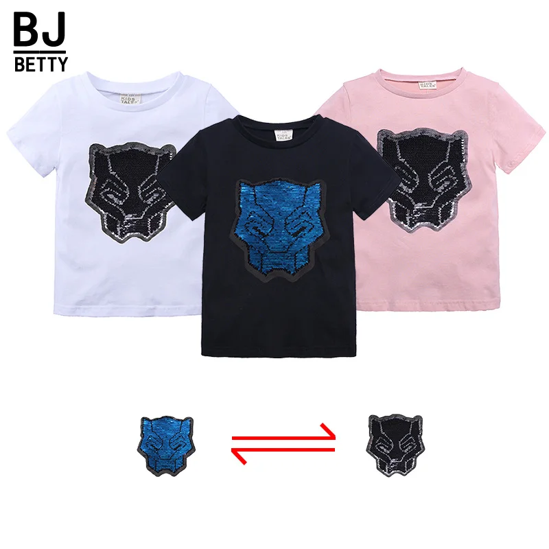 

Brand New Kids Casual Sequins Cartoon Top Baby Girls Boys Solid Short Sleeve T-shirt Toddler Infant Child Cotton Clothes BBT105