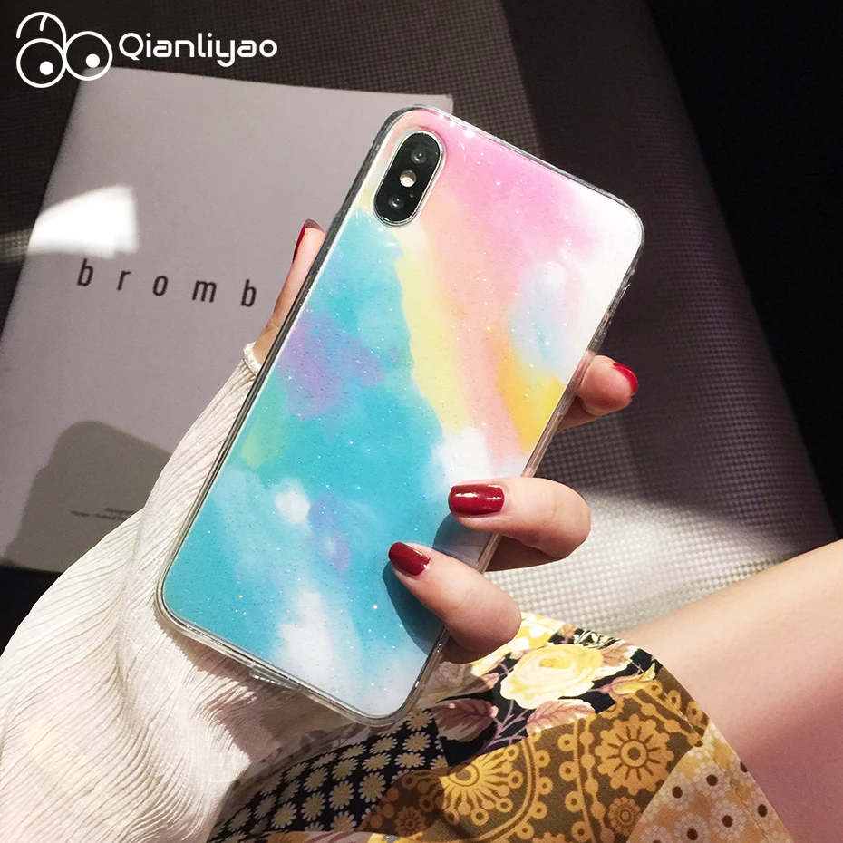 

Qianliyao Sparkle Bling Glitter Rainbow Phone Case For iPhone X XR XS Max 8 7 6 6s Plus Cases Soft Silicone TPU Back Cover Coque