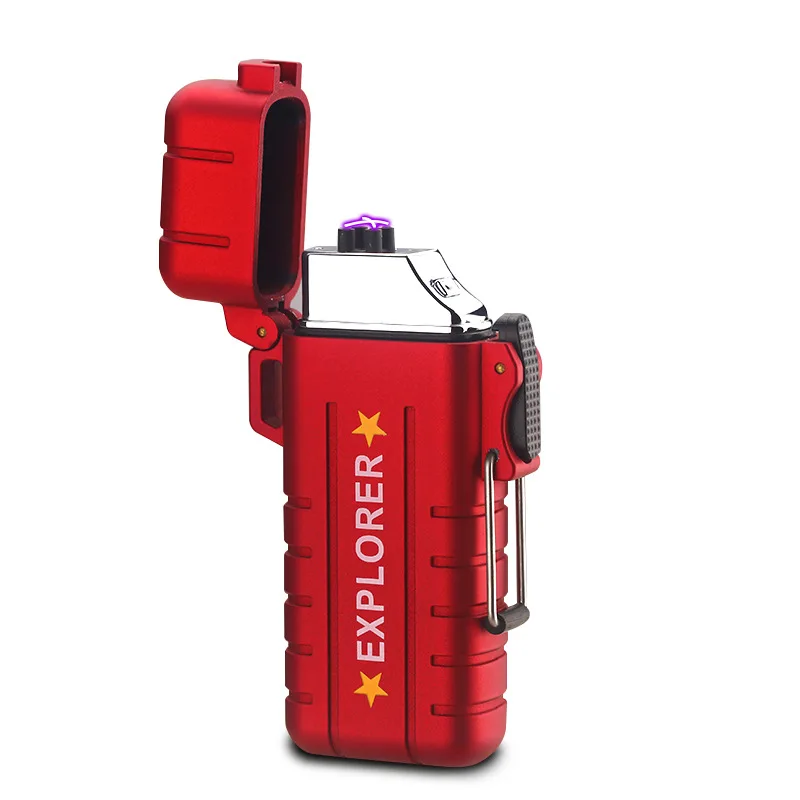RED Waterproof Windproof Dual Arc Plasma Flame-less Lighter With Built In Torch