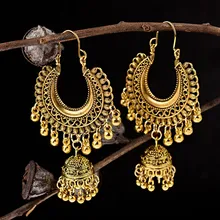 DOUVEI капли воды турецкие винтажные Jhumka висячие серьги женские серебряные золотые колокольчики кисточкой этнические индийские турецкие ювелирные изделия Bijoux