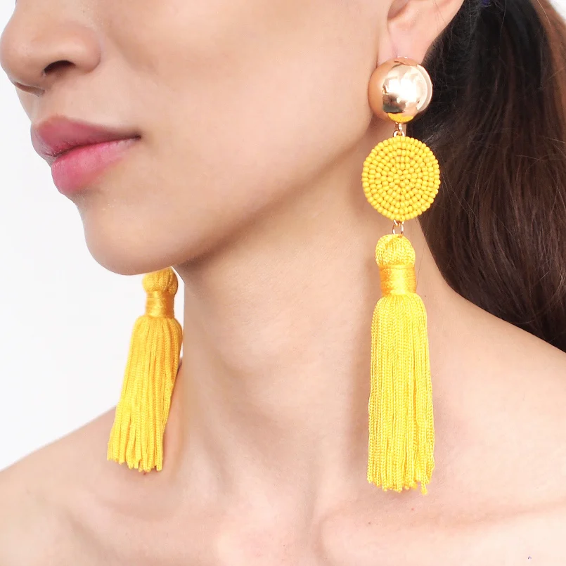 MANILAI Bohemia Tassels Earrings For Women Fashion Resin Bead Long Fringe Statement Drop Dangle Earrings Brincos Beach Jewelry