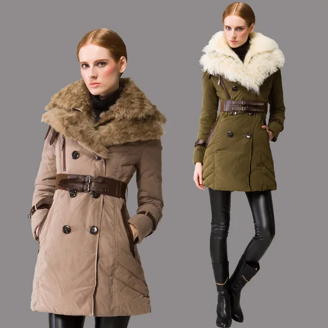 Cheap Solid Slim Coat Fur Pockets Winter Jacket Button Sashes Zippers Women Parkas Snow Warm Female Clothing Army Green 2016 Plus Size