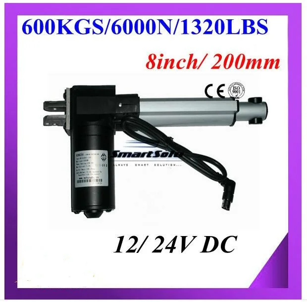 

Free shipping DC 12V/ 24V, 200 mm/ 8inch stroke, 6000N/600KG/1320LBS load linear actuator