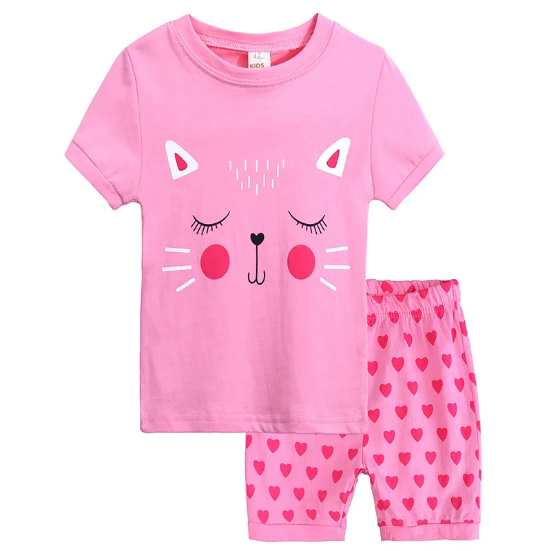 

2019 New Summer Children 2Pcs Set Cotton Cartoon Baby kids Short Sleeve T-Shirt Top+Leisure Shorts Girls Clothing Sets 2-7 Years