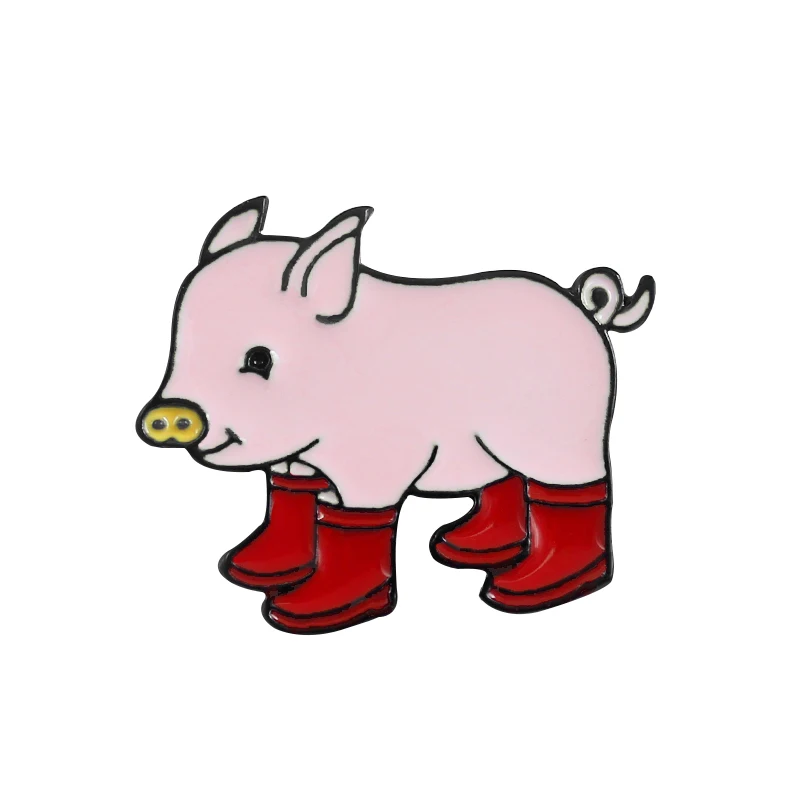 Розовый поросенок носить красочные резиновые сапоги эмаль брошь мультфильм милые животные брошь отправка детям Забавный подарок одежда нагрудная булавка - Окраска металла: style1